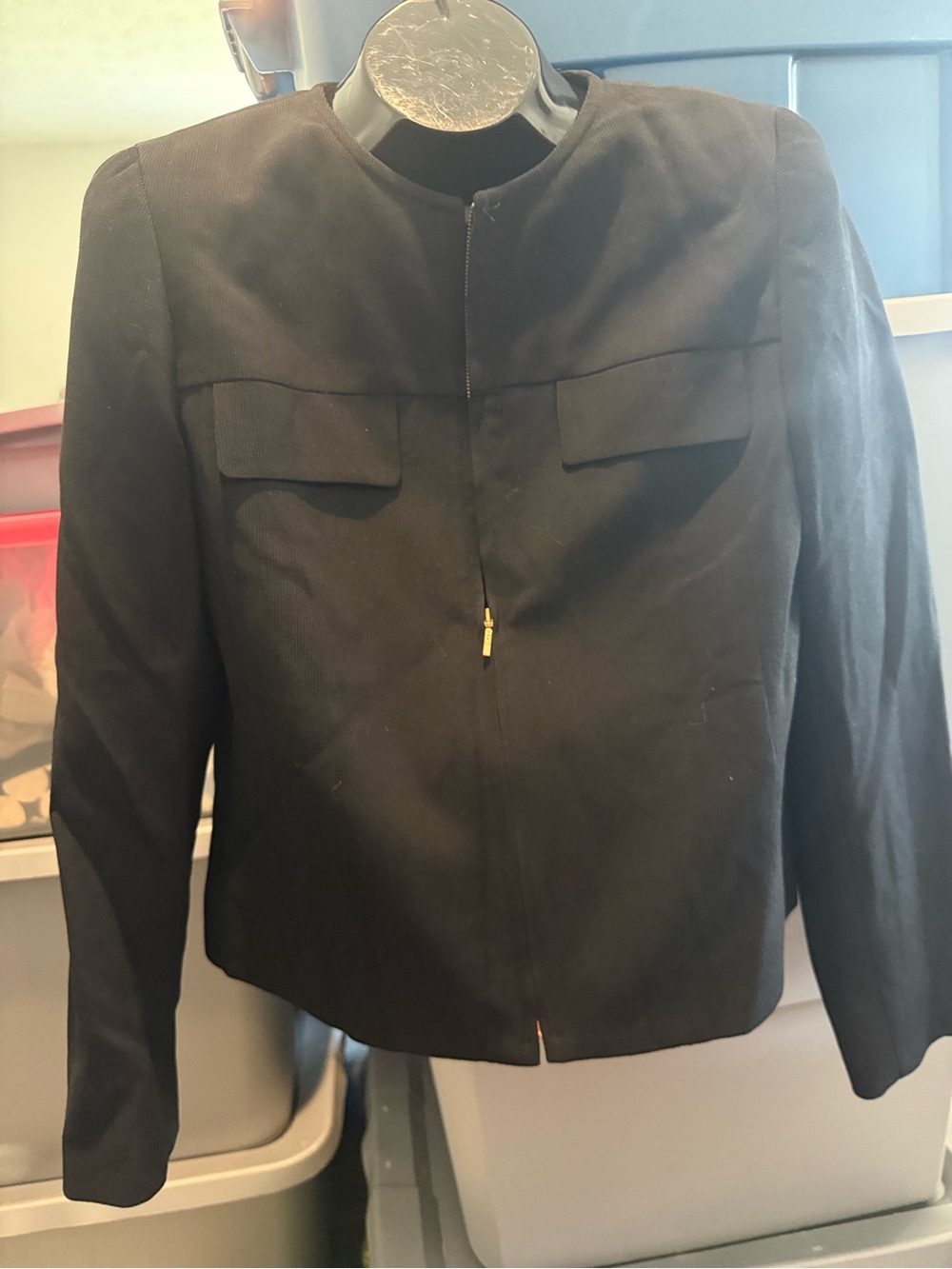 Women's Black Zip-Front Collarless Jacket p43
